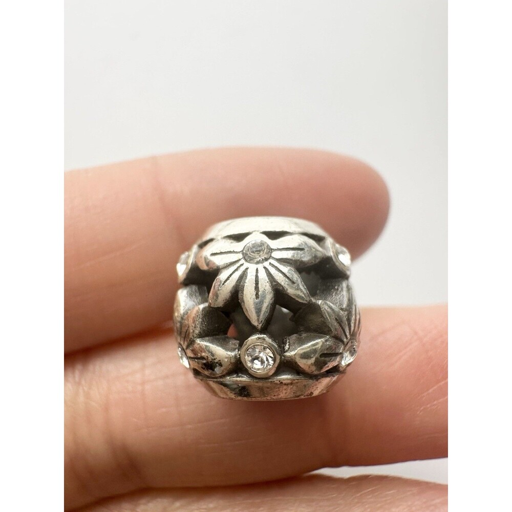 Silver Tone Rhinestone Charm For Bracelet
